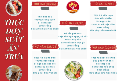 TNT – THỰC ĐƠN SUẤT ĂN TRƯA (TUẦN TỪ 18/5/2026 ĐẾN 22/5/2026)