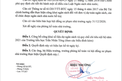 TNT – Công khai dự toán ngân sách và quy chế chi tiêu nội bộ năm 2021