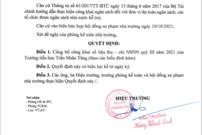 TNT – Công khai số liệu thu – chi NSNN quý III năm 2021