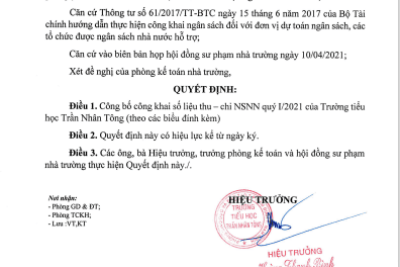 TNT – Công khai số liệu thu – chi NSNN quý I năm 2021